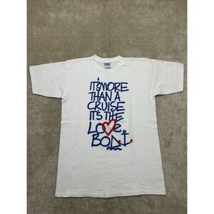 Vintage Love Boat Tee Shirt Mens Large White Blue Graphic Print Single Stitch
